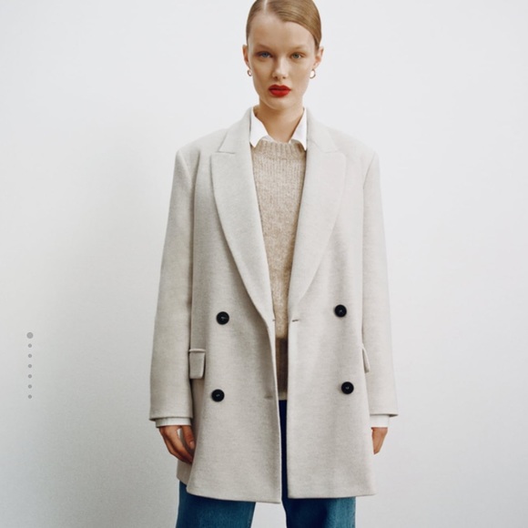 Zara Jackets & Blazers - Zara Double-Breasted Cream Blazer Coat